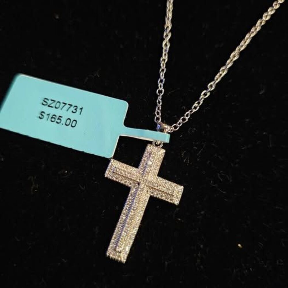 .49CTW VVSD Moissanite Cross on 18" chain in .925 Sterling Silver